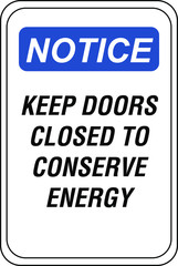 Keep doors closed conserve energy save energy