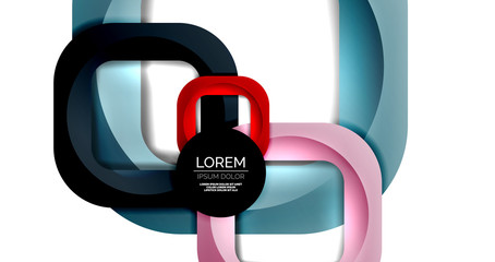 Square geometric vector abstract background, dynamic modern minimal template. Multicolored square shapes with round corners overlapping each other