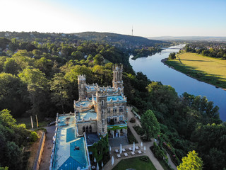 Aerial view of eckberg castle and the river elbe