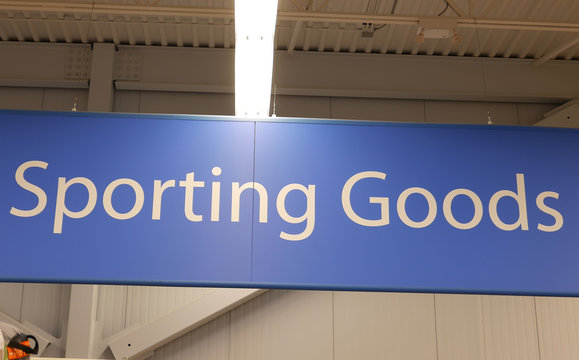 Motion Of Sporting Good Sign On Sport Equipment Section Inside Walmart Store