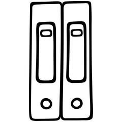 Folders for storing documents. Registrars for working papers. Office stationery for archiving files. Vector illustration in doodle style. Contour on an isolated white background. Sketch. 