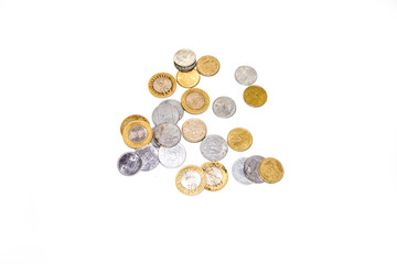 Indian circulating coins collection on isolate white background.
