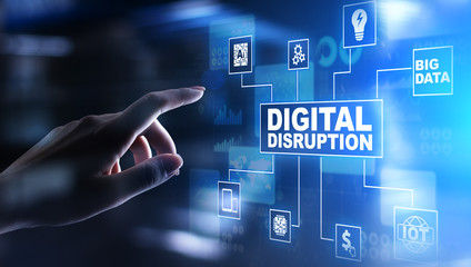 Digital Disruption. Disruptive business ideas. IOT, network, smart city, big data, cloud, analytics, web-scale IT, AI.