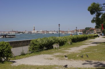 Naklejka premium Venice cityscape from its public garden (giardini)
