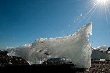 ice at volcanic beach iceland