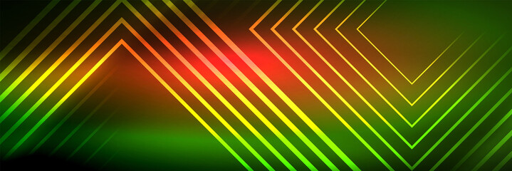 Shiny neon glowing techno lines, hi-tech futuristic abstract background template with square shapes