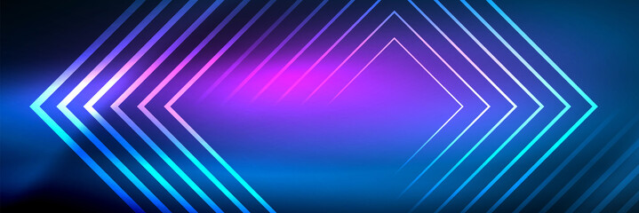 Shiny neon glowing techno lines, hi-tech futuristic abstract background template with square shapes