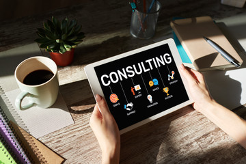 Consulting diagram on screen. Business Finance Internet Technology concept.