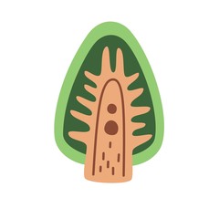 Cartoon fir tree sticker, flat style vector stock illustration. Forest wild green plant icon, art print for nursery. Eco logo.