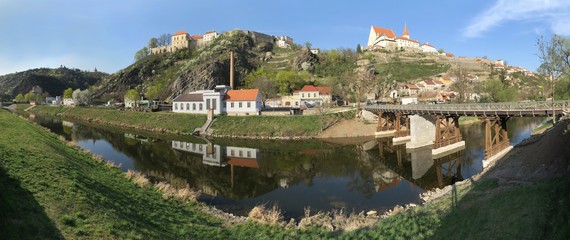 Fototapeta na wymiar panorama of the city of Znojmo from the river Dyje in South Moravia in the Czech Republic