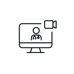 Medical Videochat Icon - Outline Telemedicine Icon - Vector