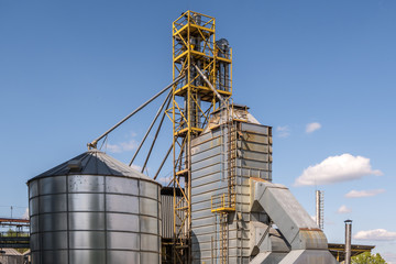 agro-processing and manufacturing plant for processing and silver silos for drying cleaning and storage of agricultural products, flour, cereals and grain. Granary elevator.