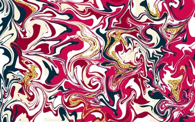 Marble texture banner. Liquid texture. Pink, blue, gold spots. Shining vector glitter illustration, for backgrounds, holidays, business cards, posters, cards. Water surface, paint, waves, stains