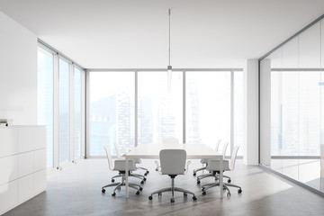 Panoramic white meeting room interior
