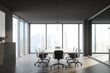Panoramic grey meeting room interior
