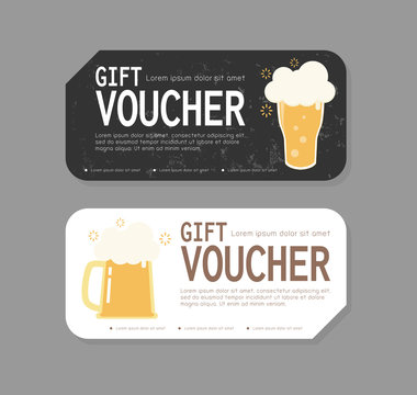 Gift voucher template design for opening beer party, Discount Gift voucher with mug of free beer to increase the sales of beer in bar and cafe, Special offer or certificate coupons Vector illustration