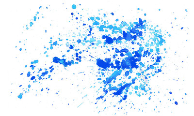 Blurred watercolor spots and splashes. Colorful illustration of watercolor drops, and blots. Blue drops on a white background.