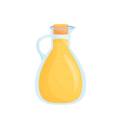 Vegetable oil in glass pitcher cartoon vector illustration. Polyunsaturated fatty acids sources flat color object. Olive, sunflower seed oil. Healthy fat source isolated on white background