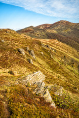 Beautiful mountain landscape. Bukowe Berdo mountain range. Bieszczady National Park. Poland.