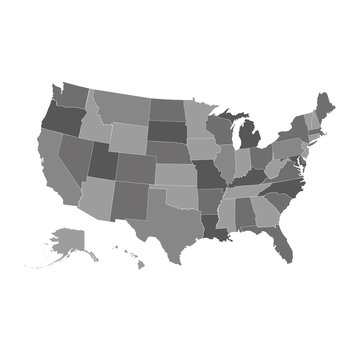 United States vector map, USA map in grey color palette, all states separately