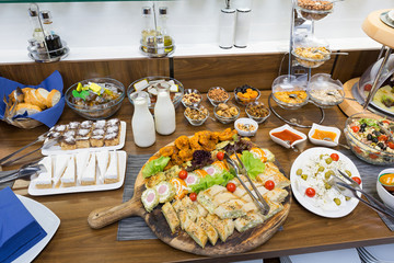 Buffet breakfast table in modern hotel