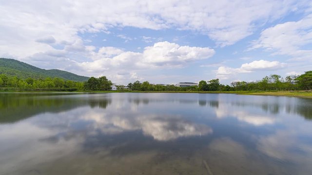 Time laps sky reflex on the lake and mountain forest.