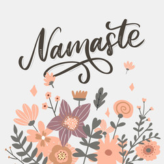 Hand drawn namaste card. Hello in hindi. Ink illustration. Hand drawn lettering background. Isolated on white background. Positive quote. Modern brush calligraphy.