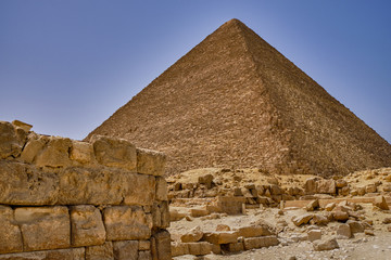 Fototapeta na wymiar The Great Pyramid of Giza in the Giza pyramid complex in Cairo, Egypt