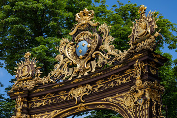 Fototapeta na wymiar One of the ornate gates and fountains in Stanislas Place - Nancy - France