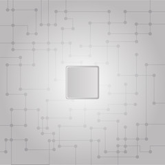 Circuit Mother board of electric abstract background. White of line and dot connection to center with shiny bright light. Blank space of 3d square in center for any design.