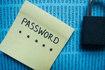 Secret password written on paper note on background. Login access, encryption and cyber security concepts.
