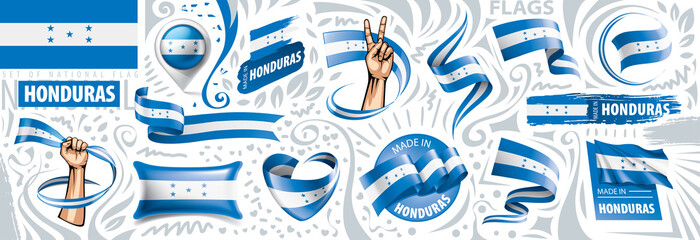 Vector set of the national flag of Honduras in various creative designs - obrazy, fototapety, plakaty