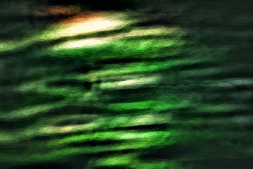 Abstract blurred green and dark background with  curved lines and blicks. Beautiful psychedelic background.