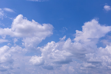 Blue sky background with white clouds on sunny day.