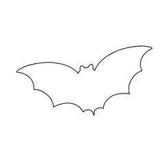 Vector outline illustration of a simple fancy Halloween bat animal, isolated object on the white background, clipart useful for halloween party decoration, hand drawn image, cartoon spooky character