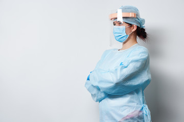 Doctor wearing surgical face mask and gloves.