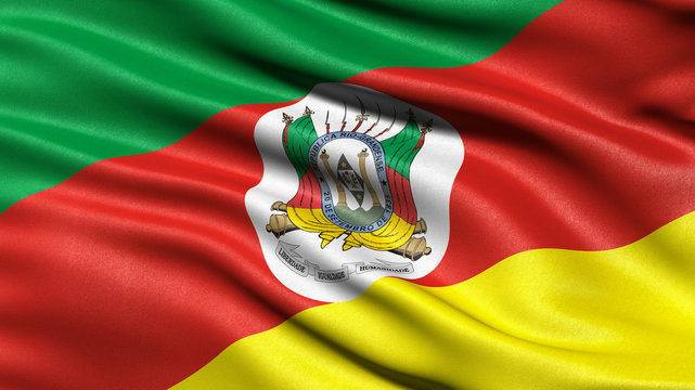 3D illustration of the Brazilian state flag of Rio Grande do Sul waving in the wind.