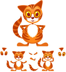 Red Cat. Funny cartoon character. Set ready for animation.