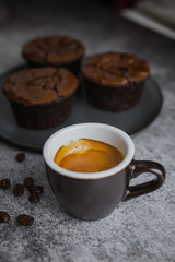 cup of espresso coffee with chocolate