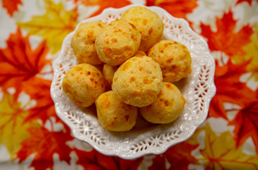 Cheese Bread served in a restaurant. 

Brazilian snack cheese bread - Traditional Brazilian food.