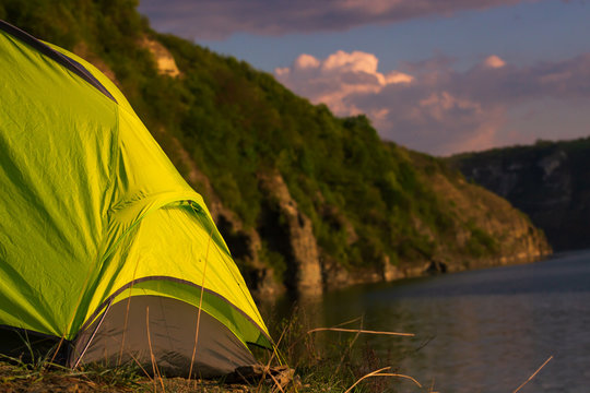 Aerial view on the Dniester Canyon, River and Bakota Bay in National Park Podillya Tovtry. Location place: Bakota,