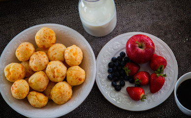 Cheese Bread served in a restaurant. 

Brazilian snack cheese bread - Traditional Brazilian food.