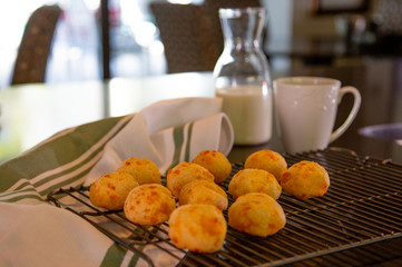 Cheese Bread served in a restaurant. 

Brazilian snack cheese bread - Traditional Brazilian food.