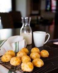 Cheese Bread served in a restaurant. 

Brazilian snack cheese bread - Traditional Brazilian food.