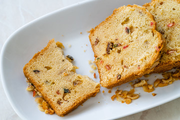 Turkish Style Homemade Fruity Dried Cake with Hazelnut Slices / Pound Cake with Dry Fruits.