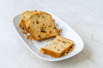 Turkish Style Homemade Fruity Dried Cake with Hazelnut Slices / Pound Cake with Dry Fruits.
