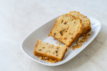 Turkish Style Homemade Fruity Dried Cake with Hazelnut Slices / Pound Cake with Dry Fruits.