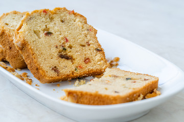 Turkish Style Homemade Fruity Dried Cake with Hazelnut Slices / Pound Cake with Dry Fruits.