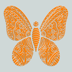Elegant and beautiful oragne vector butterfly. 3D cutout effect. Thin and sophisticated lines.