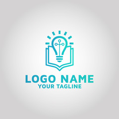 Education logo with bulb and book